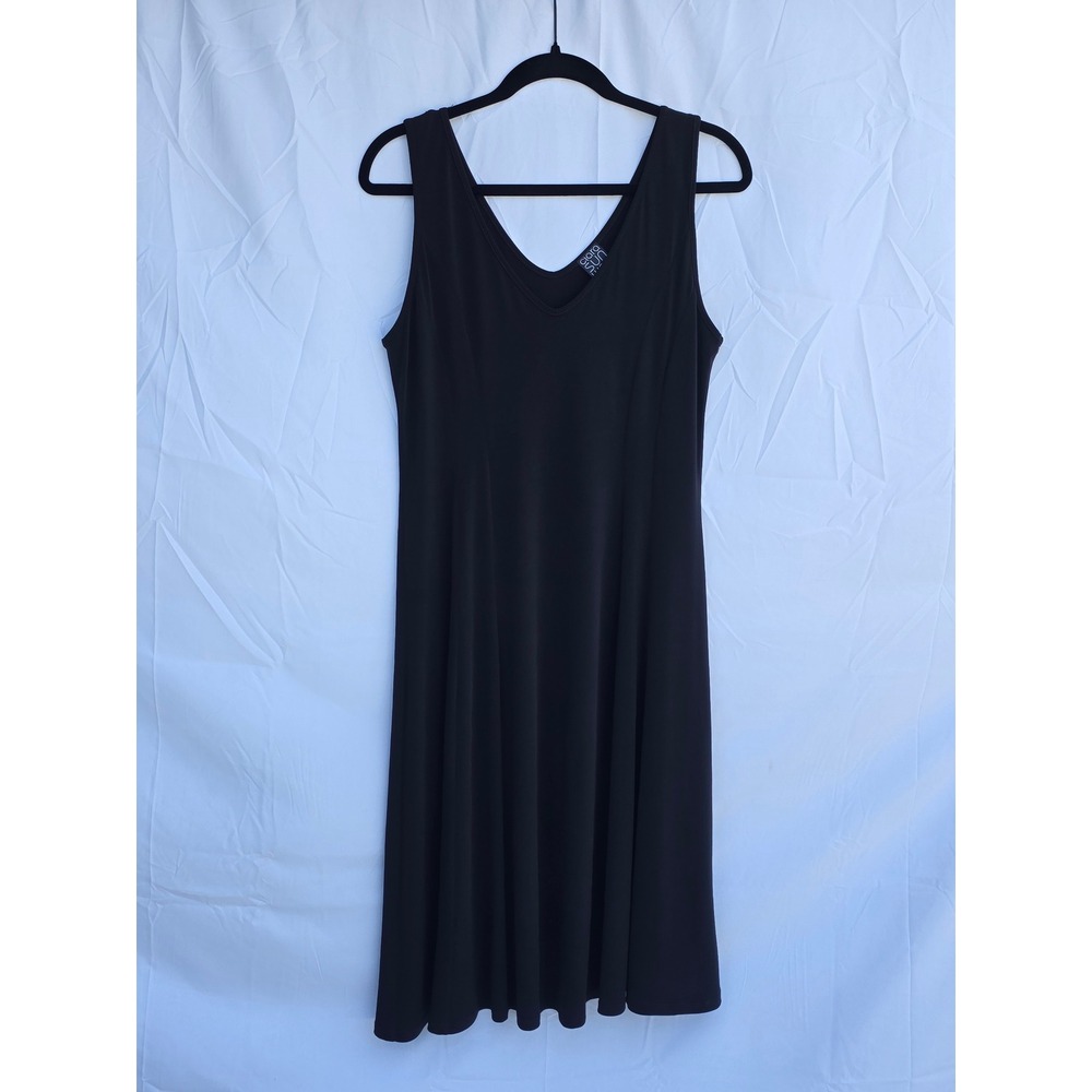 Clara Sunwoo Womens Black V-Neck Sleeveless A-Line Travel Midi Dress Size M